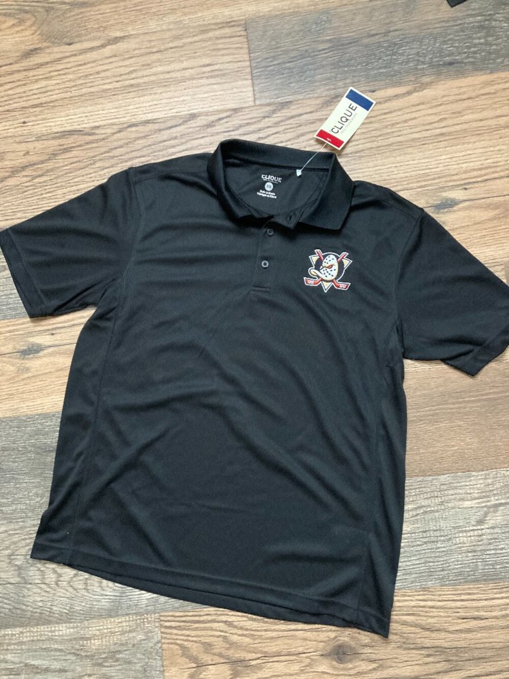 NWT Clique Anaheim Mighty Ducks Logo Performance Polo Shirt Black Men’s M